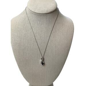 Zales 925 Oval Lab-Created Blue Sapphire Charm and Diamond Necklace A1-2